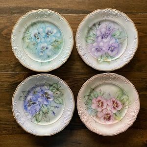 Set of 4 hand painted floral plates Wawel Poland artist signed